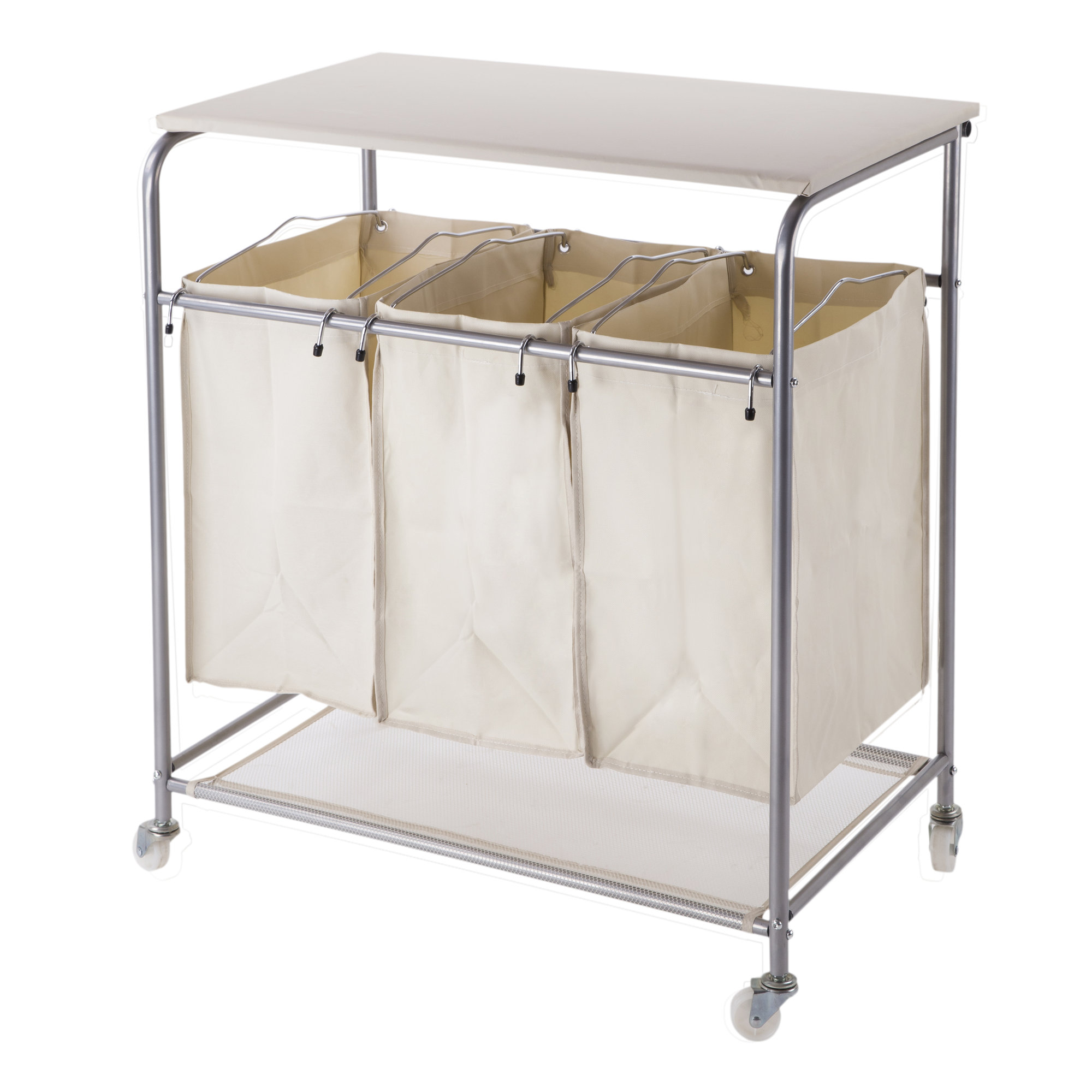 Nova Furniture Triple Sorter Laundry Cart Hamper with Ironing Board
